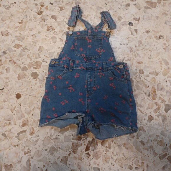 Soho Other - Soho Blue Denim Girl's Overall Cut-off Shorts 6X Blue Pink Flowers
